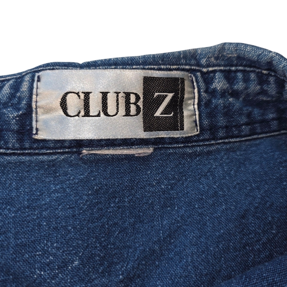 Vintage Club Z Denim Jean Shirt Jacket Embellished Gold Hearts Beaded Oversized - Picture 3 of 3
